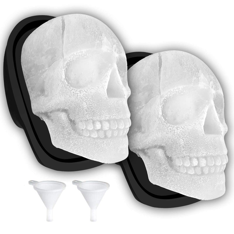Antenda Extra Large 3D Skull Ice Cube Mold Silicone Ice Molds for Whiskey Ice Cube Trays with Funnel for Big Mouth Cup Skull Ice Maker with Resin Chocolate sugar Whiskey Ice Mold for Parties (2 PCS) - Image 1